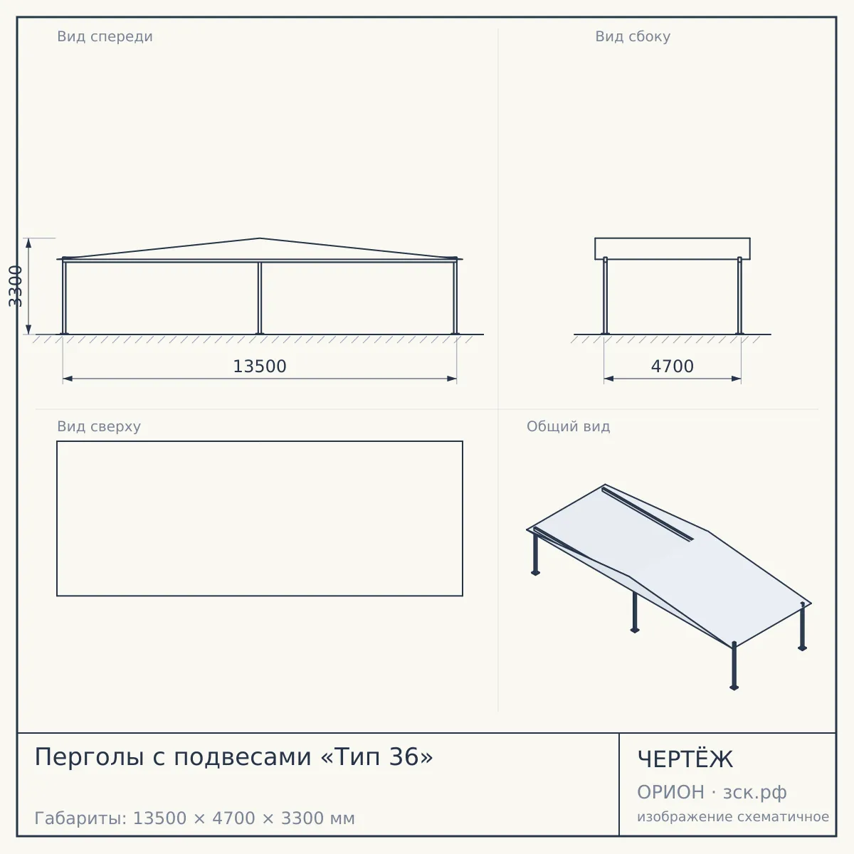 Перголы с подвесами «Тип 36» — чертёж